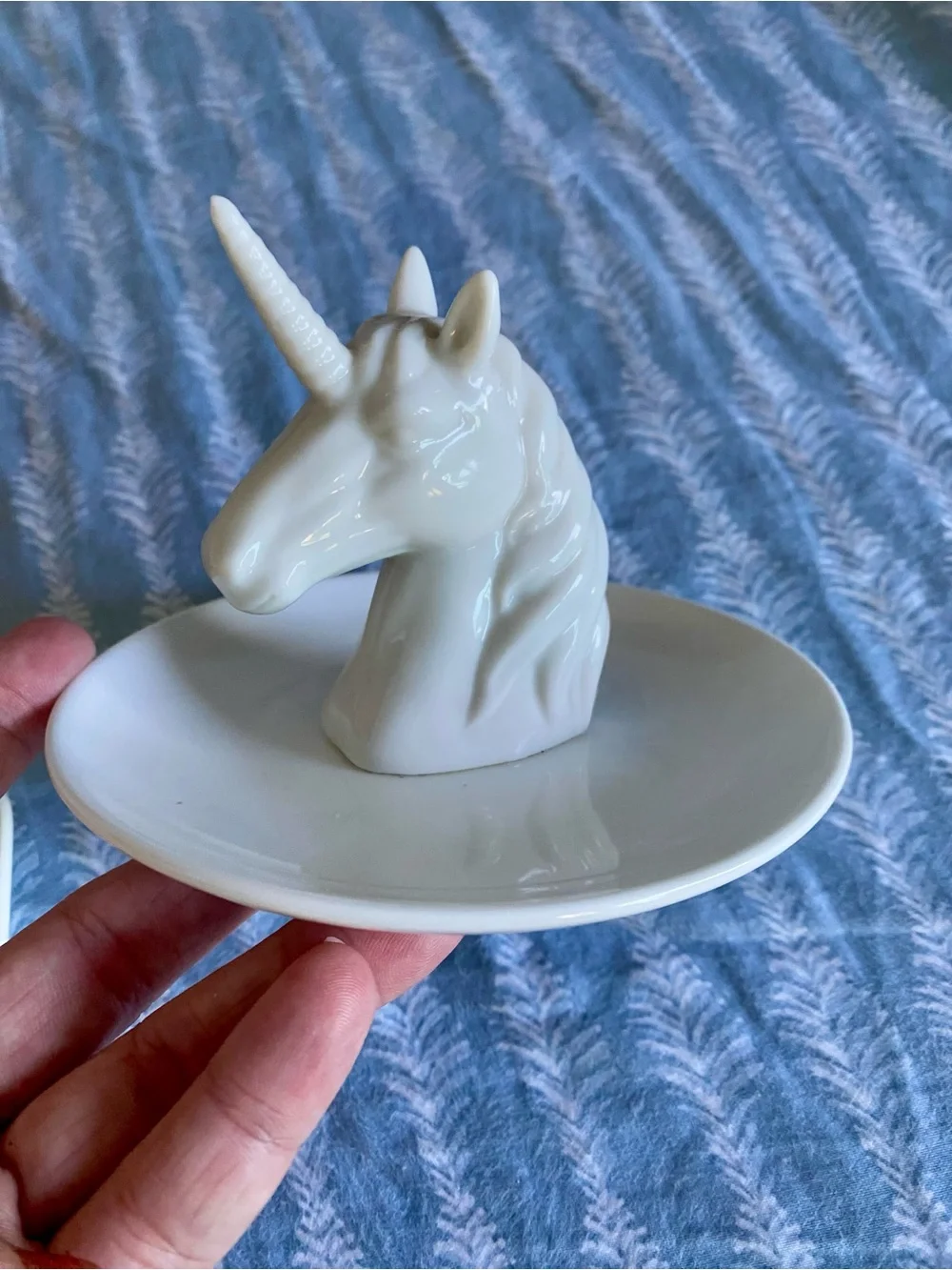 White Unicorn Ring Dish & Square Trinket Tray Set - White and Gold Ceramic